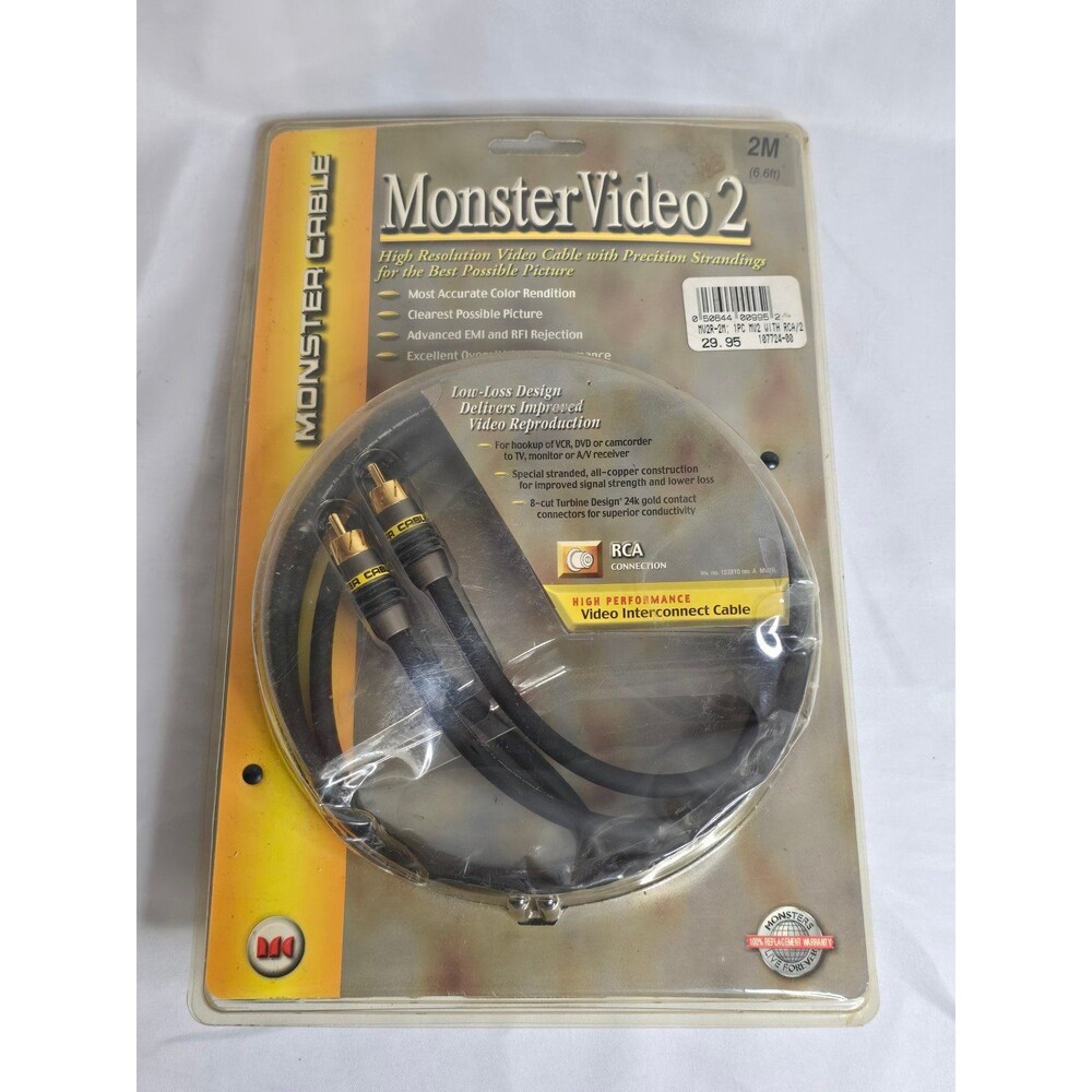 Monster Video 2 Cable for DVD, VCR, TV & Camcorders 6.6 Ft New
